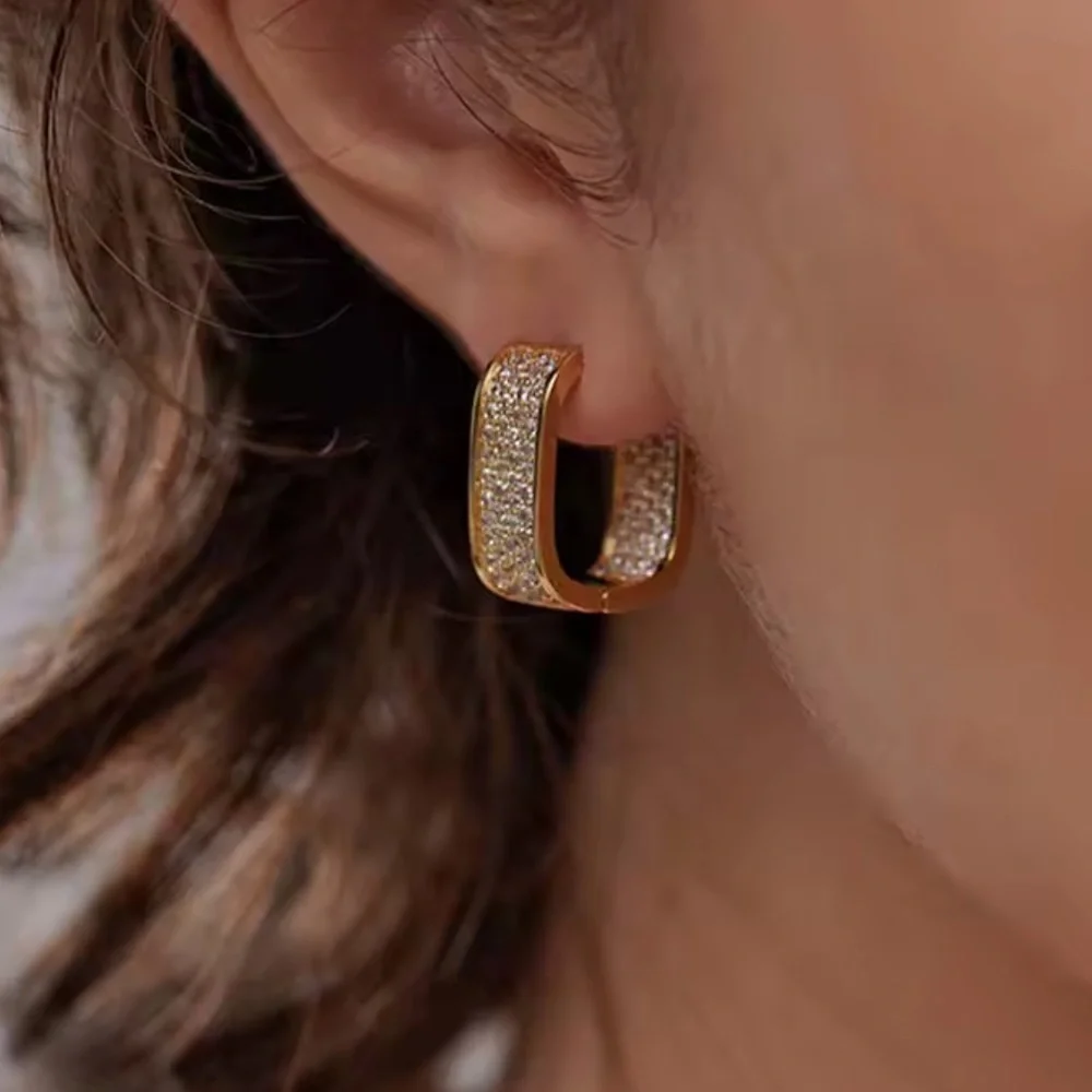 Gold Paved CZ Hoop Earrings